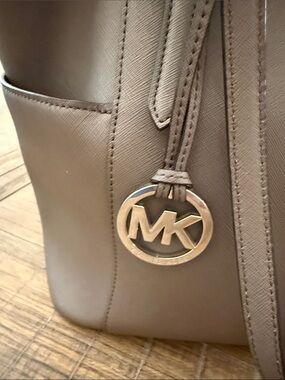 MICHAEL KORS Mauve Taupe Saffiano Leather Tote with Silver MK Charm
